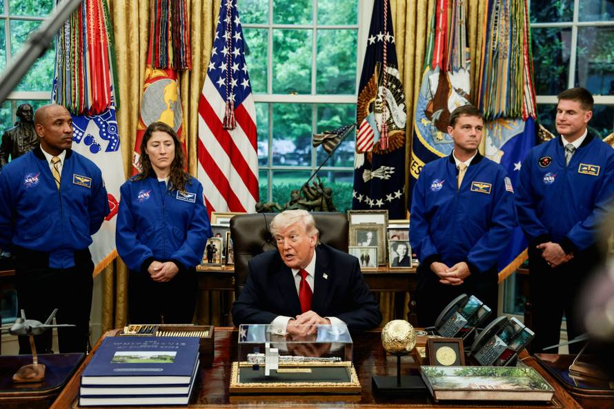 U.S. President Donald Trump meets Artemis II astronauts in the Oval Office at the White House in Washington