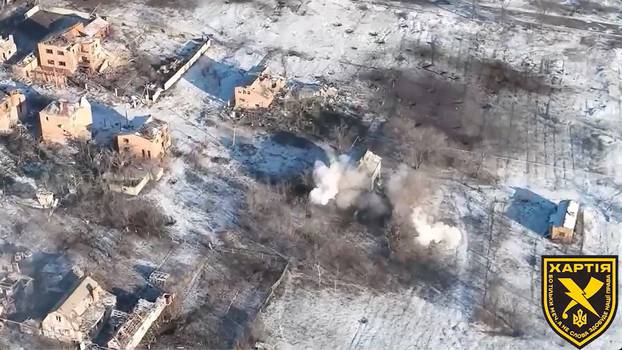 A general view during Ukrainian unit purportedly hitting a Russian position, in Bakhmut