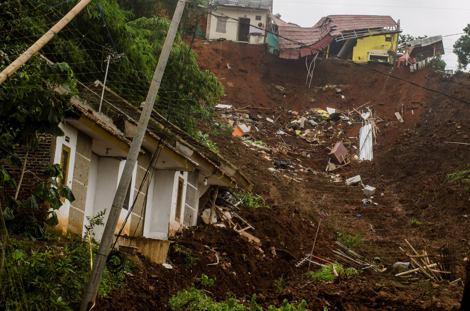 View of the landslide near homes in Sumedang