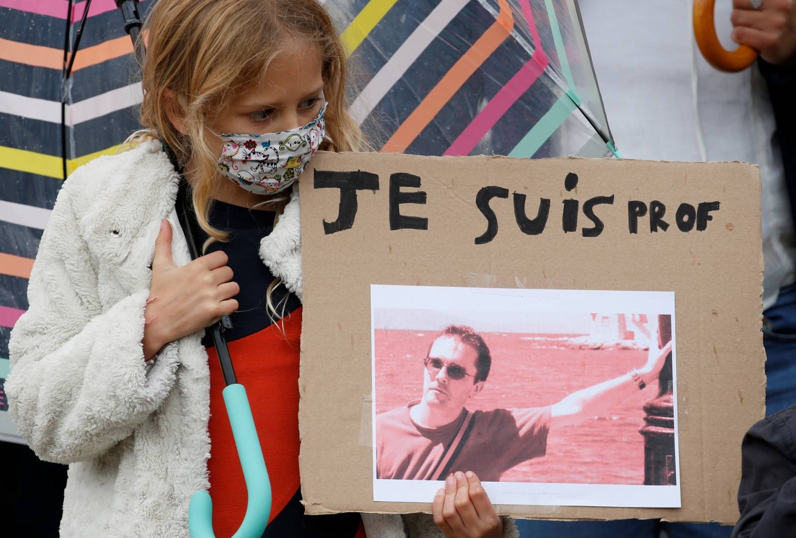 Tribute to Samuel Paty, the French teacher who was beheaded on the streets of the Paris suburb of Conflans St Honorine, in Lille