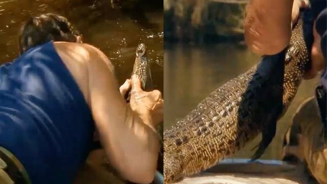 'Živahan mali gad': Lovac vadio krokodila iz vode golim rukama