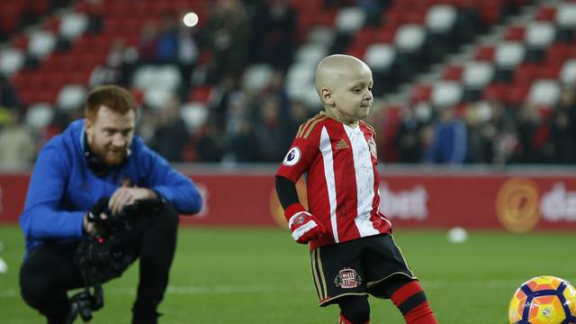 Sunderland mascot Bradley Lowery kicks a ball before the game