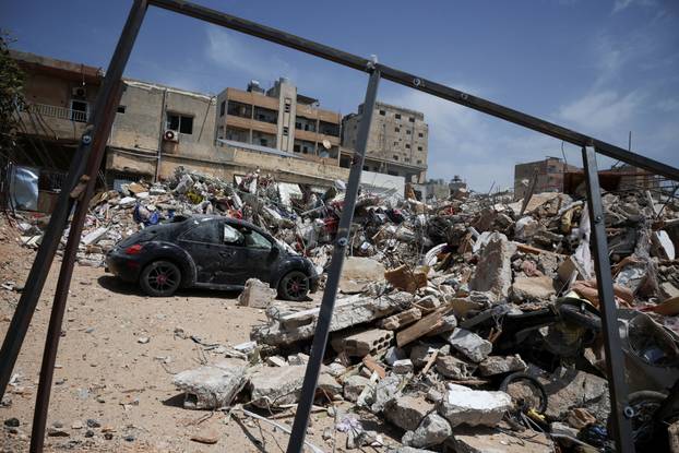 A view of the site of an Israeli strike carried out before a 10-day ceasefire between Lebanon and Israel went into effect, in Tyre