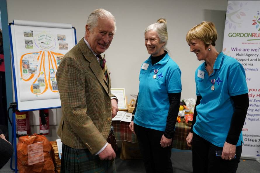 Britain's King Charles visit to Aboyne and Mid Deeside Community Shed, in Aboyne