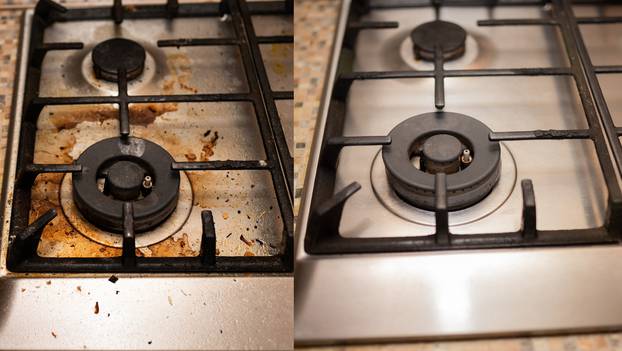 Dirty,Gas,Stove,Stained,While,Cooking,,A,Stove,In,Grease.