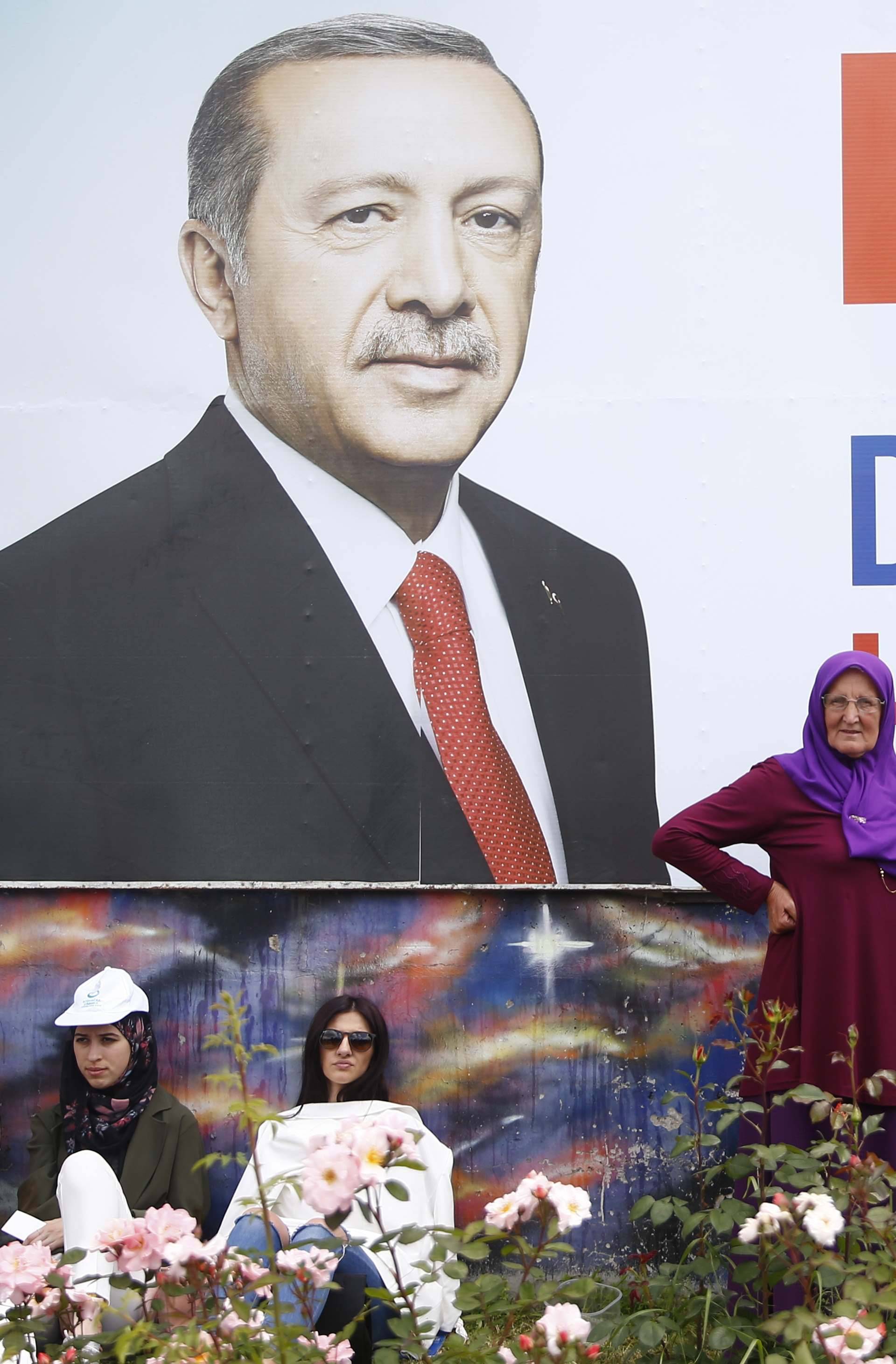 Supporters of Turkish President Erdogan gather before a pre-election rally in Sarajevo