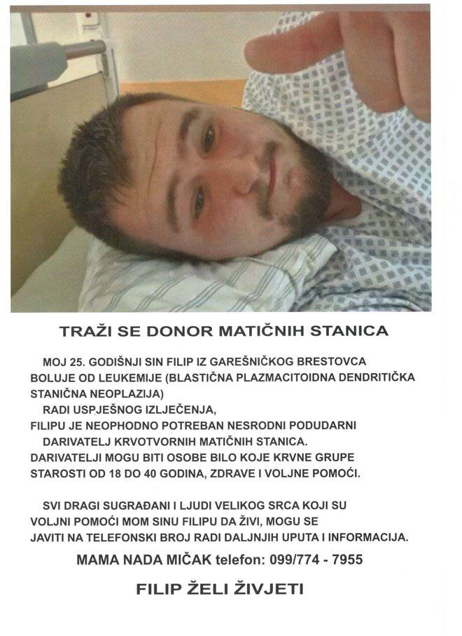 Filip (25) boluje od dvije rijetke leukemije, treba tri donora: Ne plači majko, želim živjeti...'