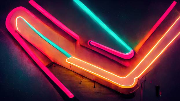 3D illustration futuristic with neon colors in red and turquoise shades on a black background