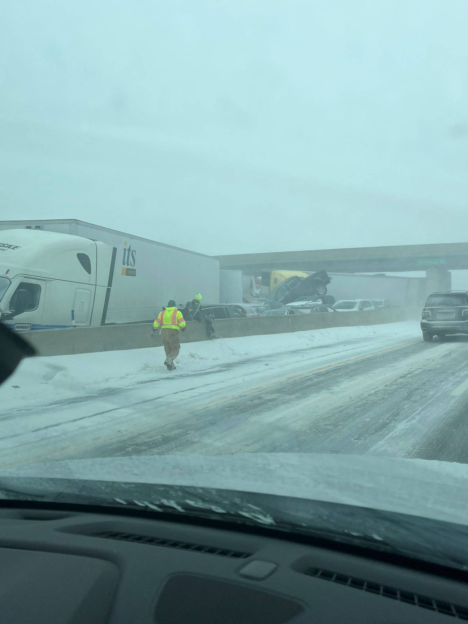 Ohio Turnpike is seen closed in both directions after a massive pileup blocked traffic near Sandusky amid a severe winter storm