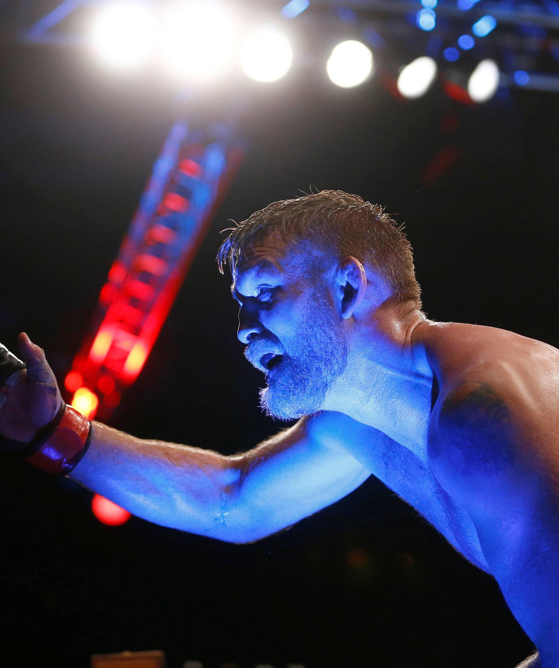 Alexander Gustafsson reacts to supporters after winning against Jan Blachowicz during UFC Fight Night at Barclaycard Arena in Hamburg