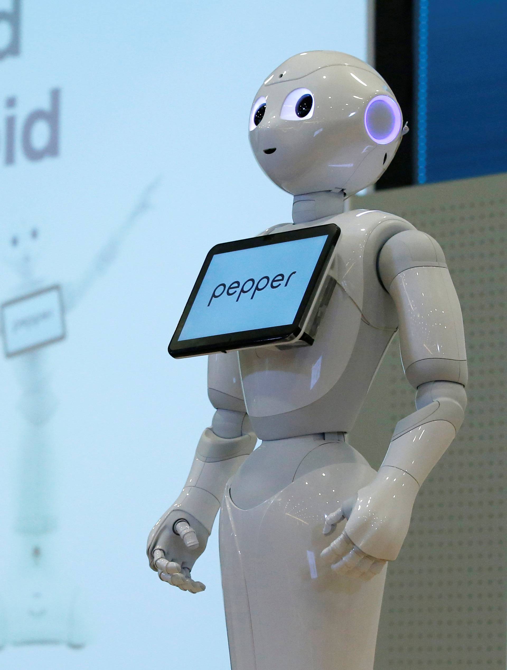 SoftBank's emotion-reading robot Pepper is seen during a demonstration at the company's headquarters in Tokyo