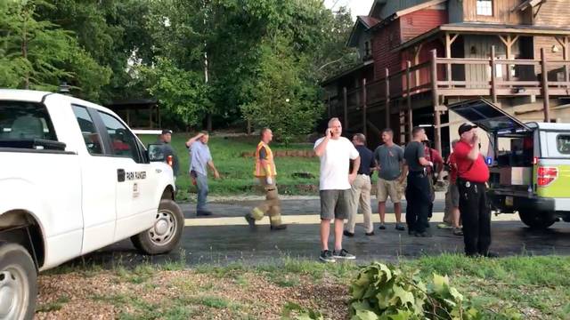 Rescue personnel are seen after an amphibious "duck boat" capsized and sank, at Table Rock Lake near Branson, Stone County