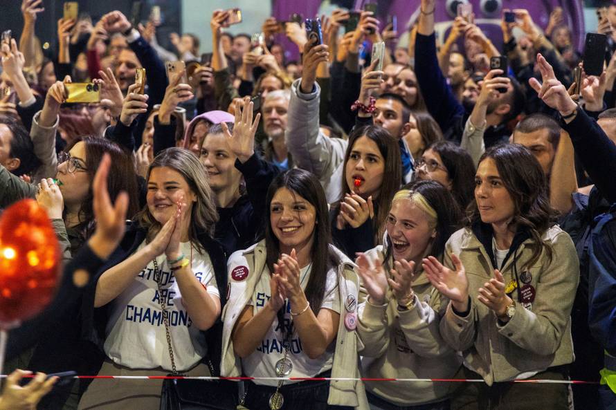 Supporters welcome students from across Serbia as they converge in the capital Belgrade for mass protests over the fatal November 2024 Novi Sad railway station roof collapse