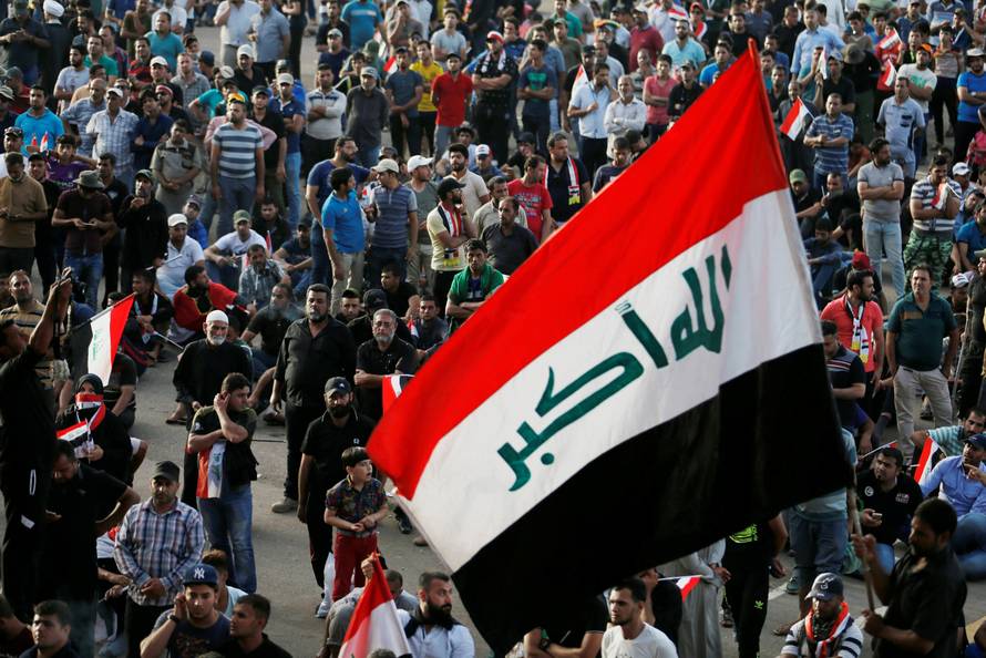 Followers of Iraqi Shi'ite cleric Moqtada al-Sadr gather at Grand Festivities Square within the Green Zone in Baghdad