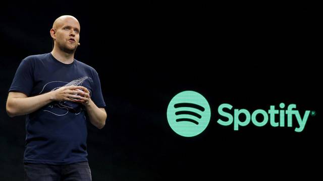 FILE PHOTO: Spotify CEO Daniel Ek speaks  during a press event in New York