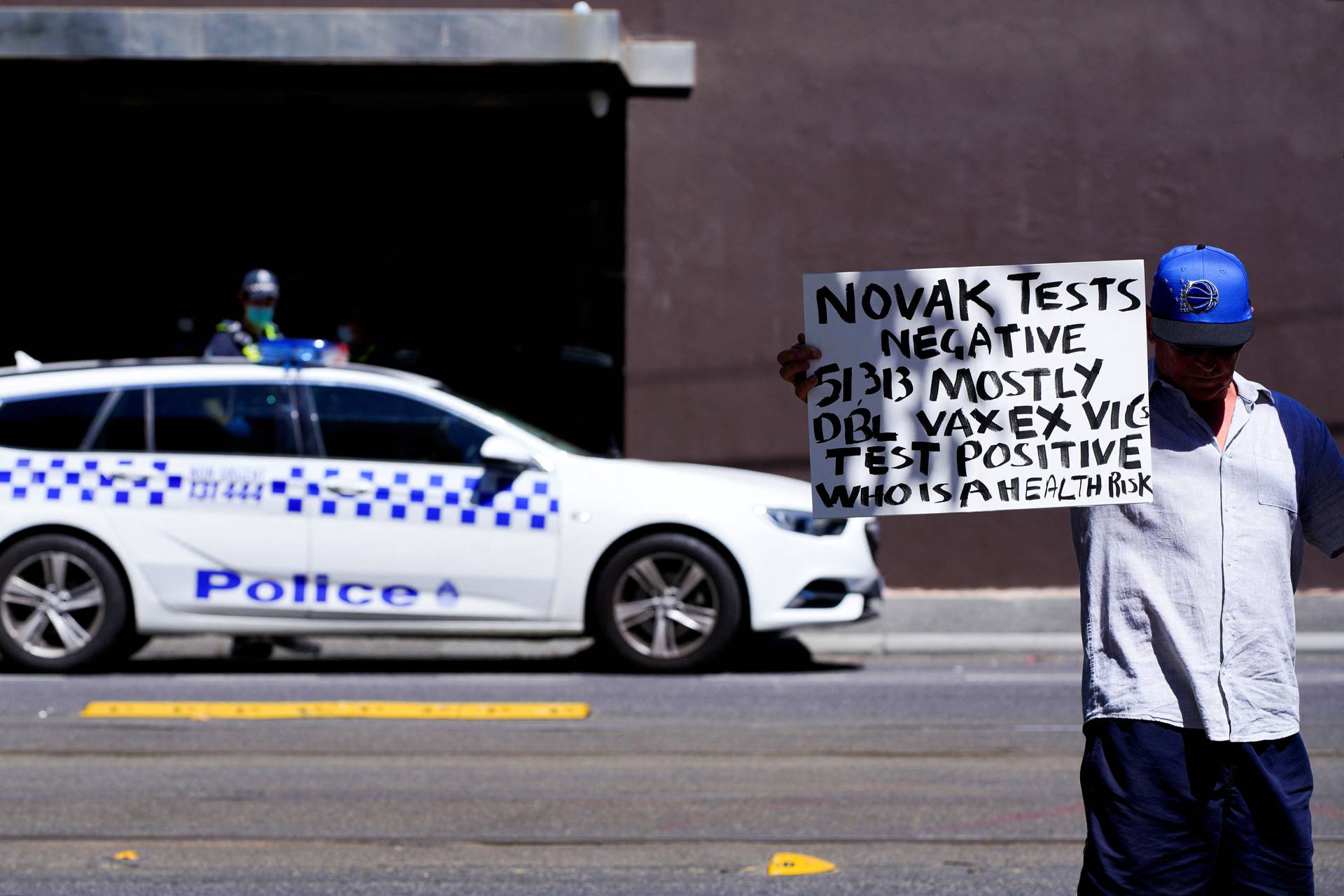 The scene outside the hotel where tennis player Novak Djokovic is believed to be in Melbourne