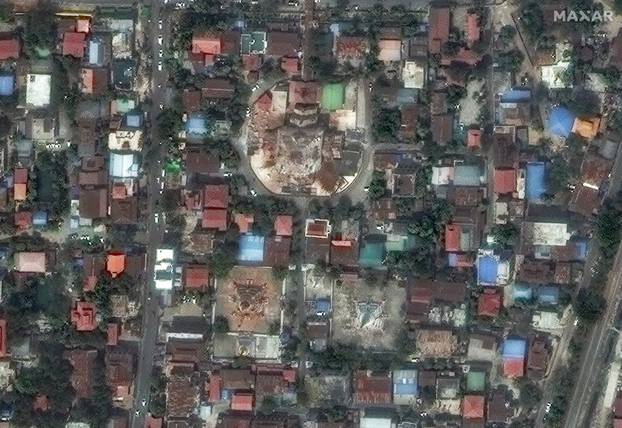 A satellite image shows the Ananda and Pindaya pagodas, following and earthquake, in Mandalay