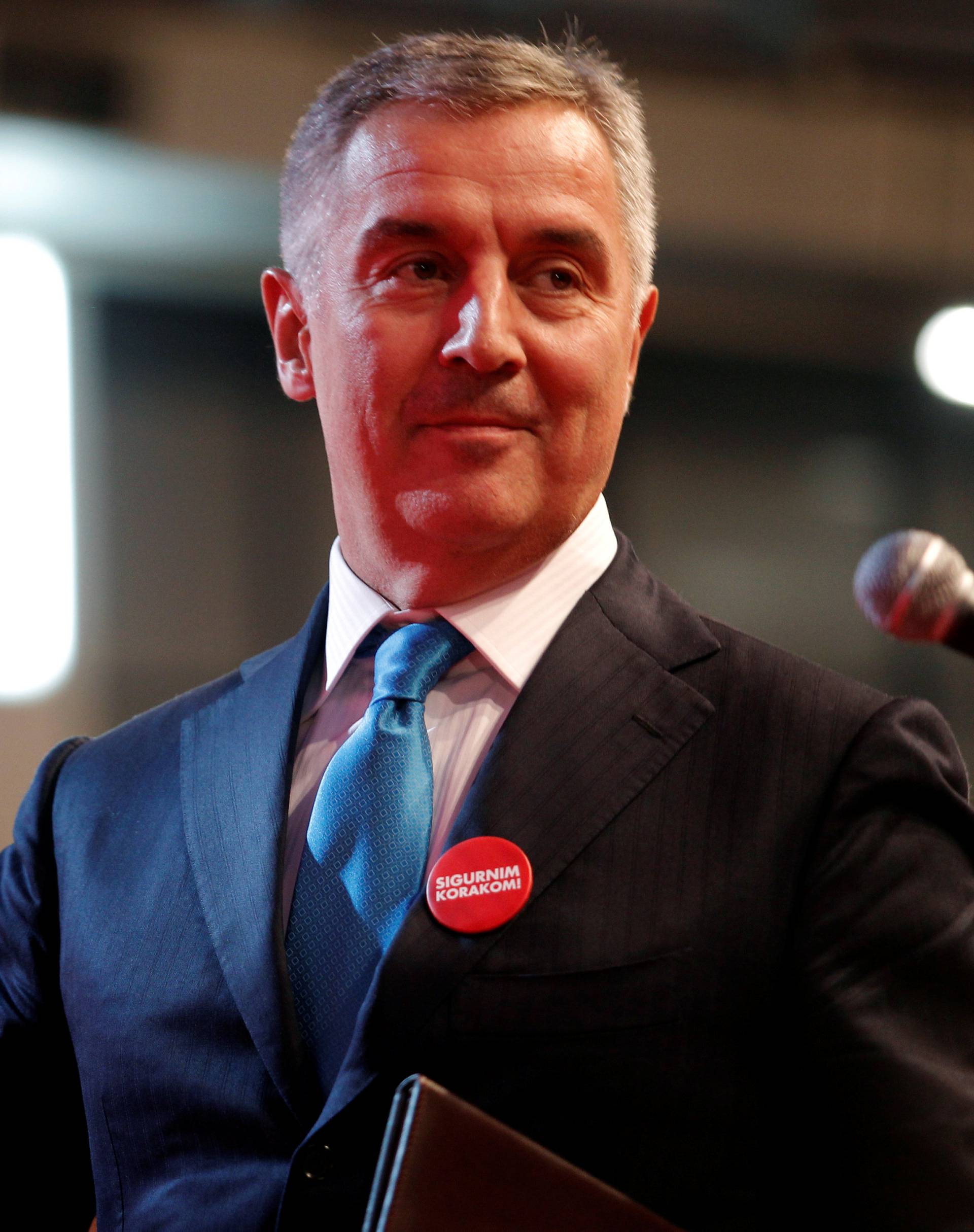 Montenegro's Prime Minister and leader of rulling Democratic Party of Socialist prepares to speak during a pre-election rally in Podgorica, Montenegro