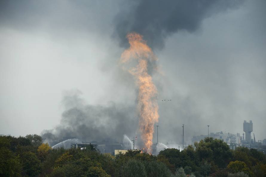 Fire and smoke rise from the factory of chemicals giant BASF in Ludwigshafen