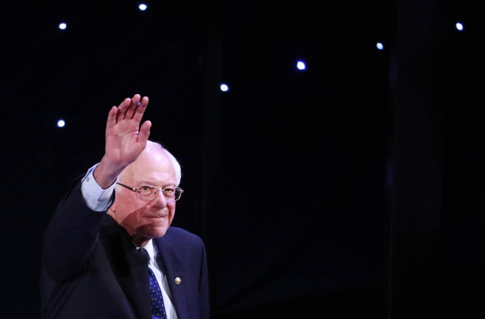 U.S. Senator Bernie Sanders takes the stage on the first night of the second 2020 Democratic U.S. presidential debate in Detroit