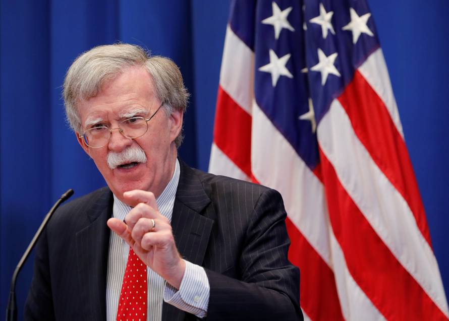 U.S. National Security Advisor Bolton speaks during a news conference in Geneva