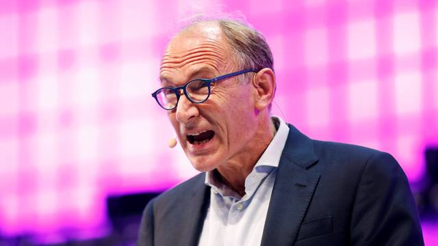 World Wide Web Inventor Sir Tim Berners-Lee speaks during the inauguration of Web Summit, Europe's biggest tech conference, in Lisbon