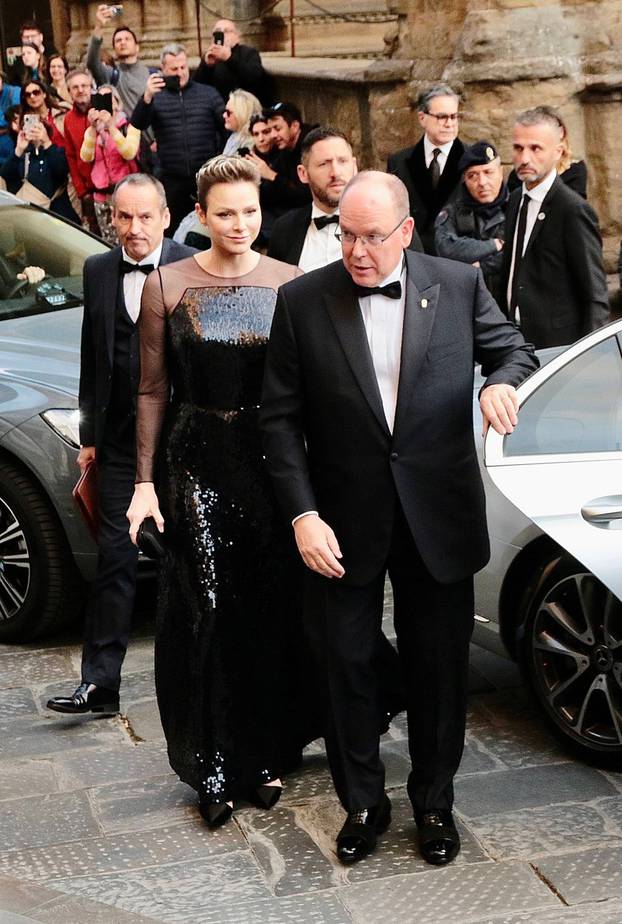 FLORENCE - Prince Albert of Monaco and his wife at the Palazzo Vecchio for the gala dinner for the 160th anniversary of the Monegasque consulate in Florence