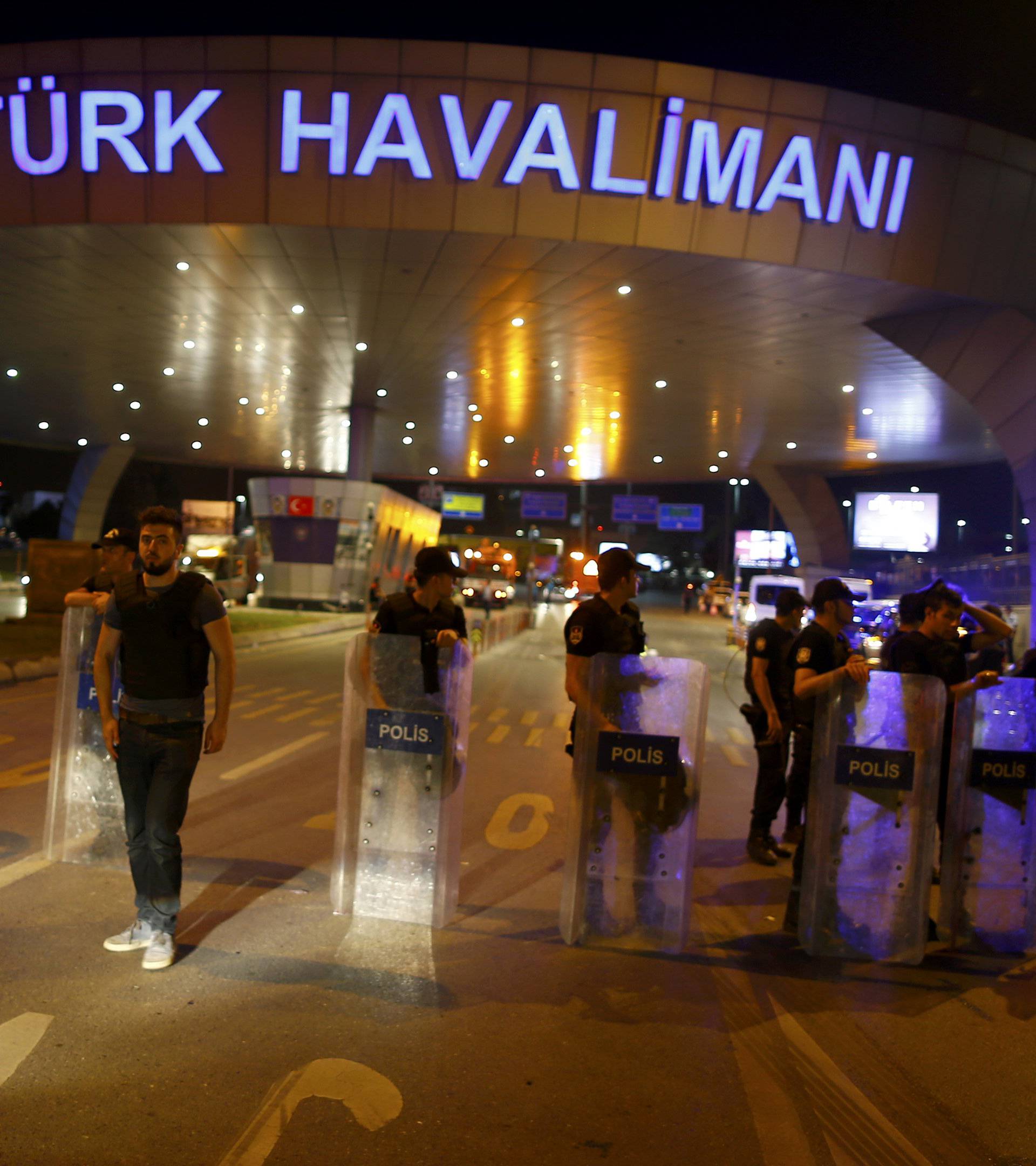 Police guard the entrance to Turkey's largest airport, Istanbul Ataturk