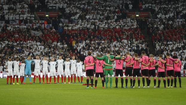 General view during a minutes silence as part of remembrance commemorations before the match