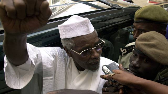 FILE PHOTO: Former Chad President Habre makes declarations to media as he leaves a court in Dakar, Senegal