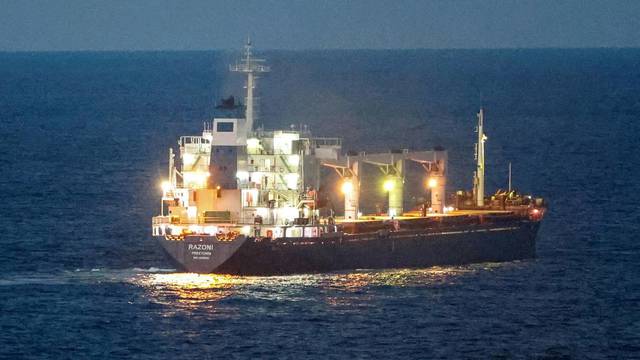 FILE PHOTO: The Sierra Leone-flagged cargo ship Razoni, carrying Ukrainian grain, is seen in the Black Sea off Kilyos, near Istanbul