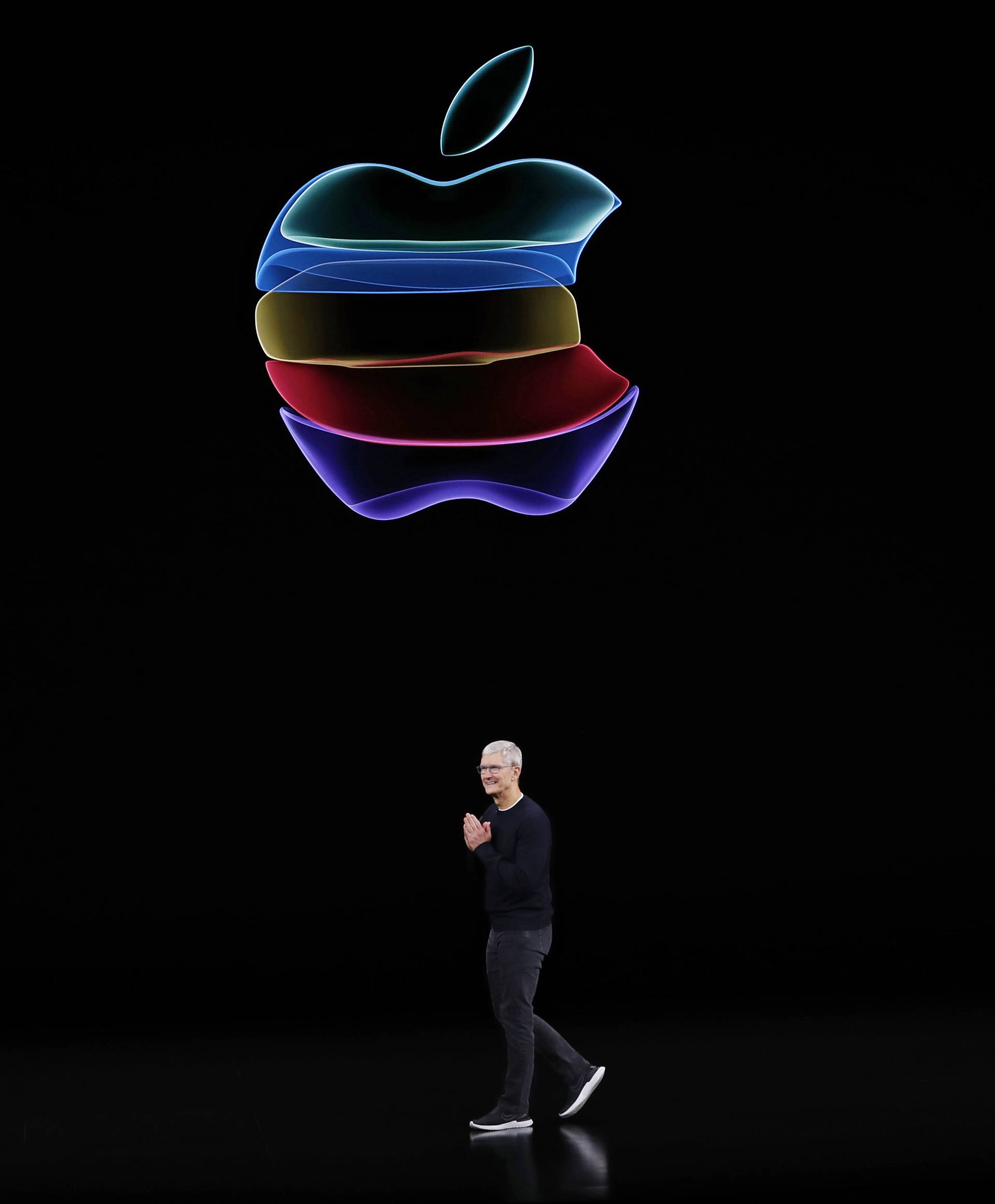 CEO Tim Cook speaks at an Apple event at their headquarters in Cupertino