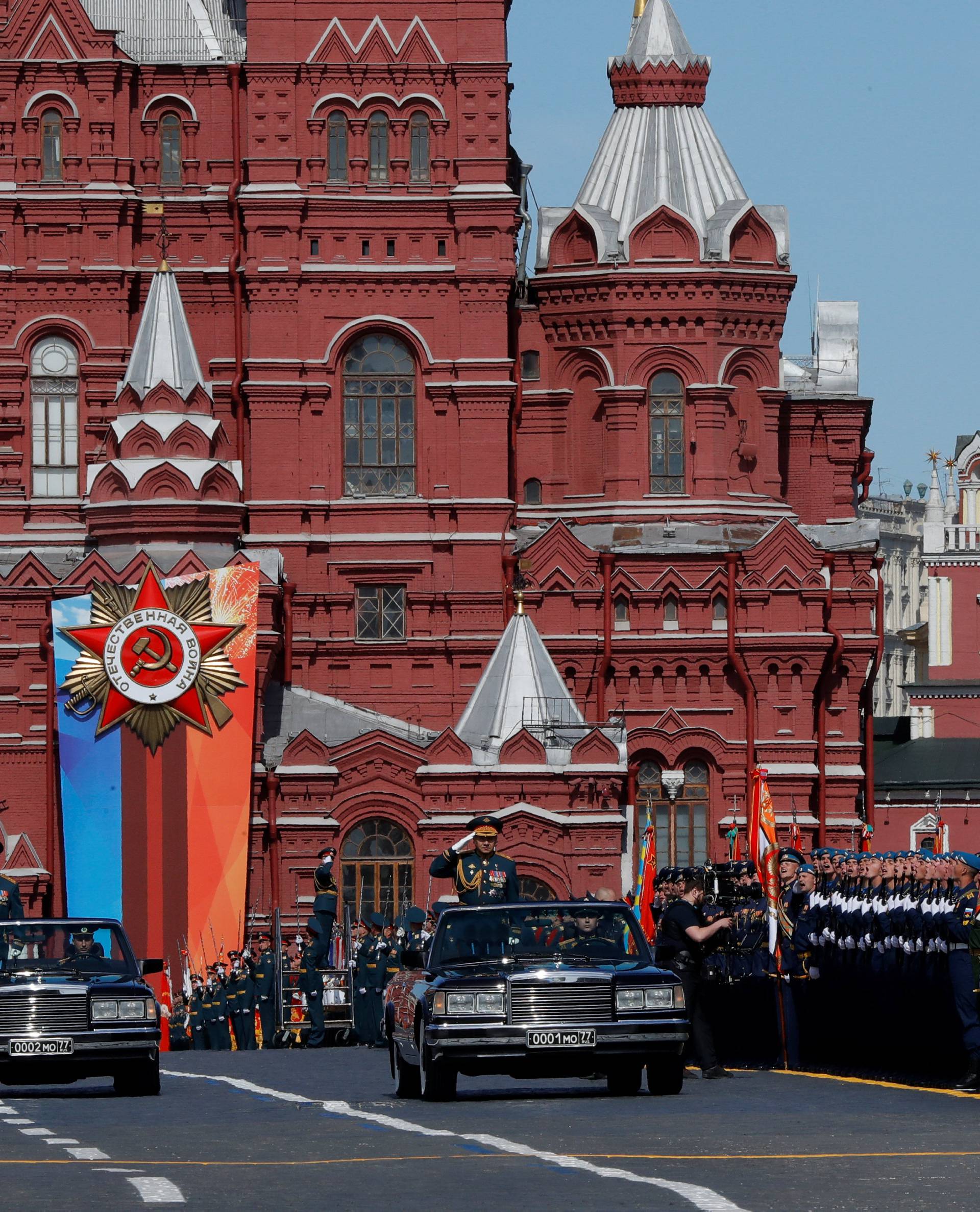Russian Defence Minister Shoigu salutes as he takes part in the Victory Day parade at Red Square in Moscow