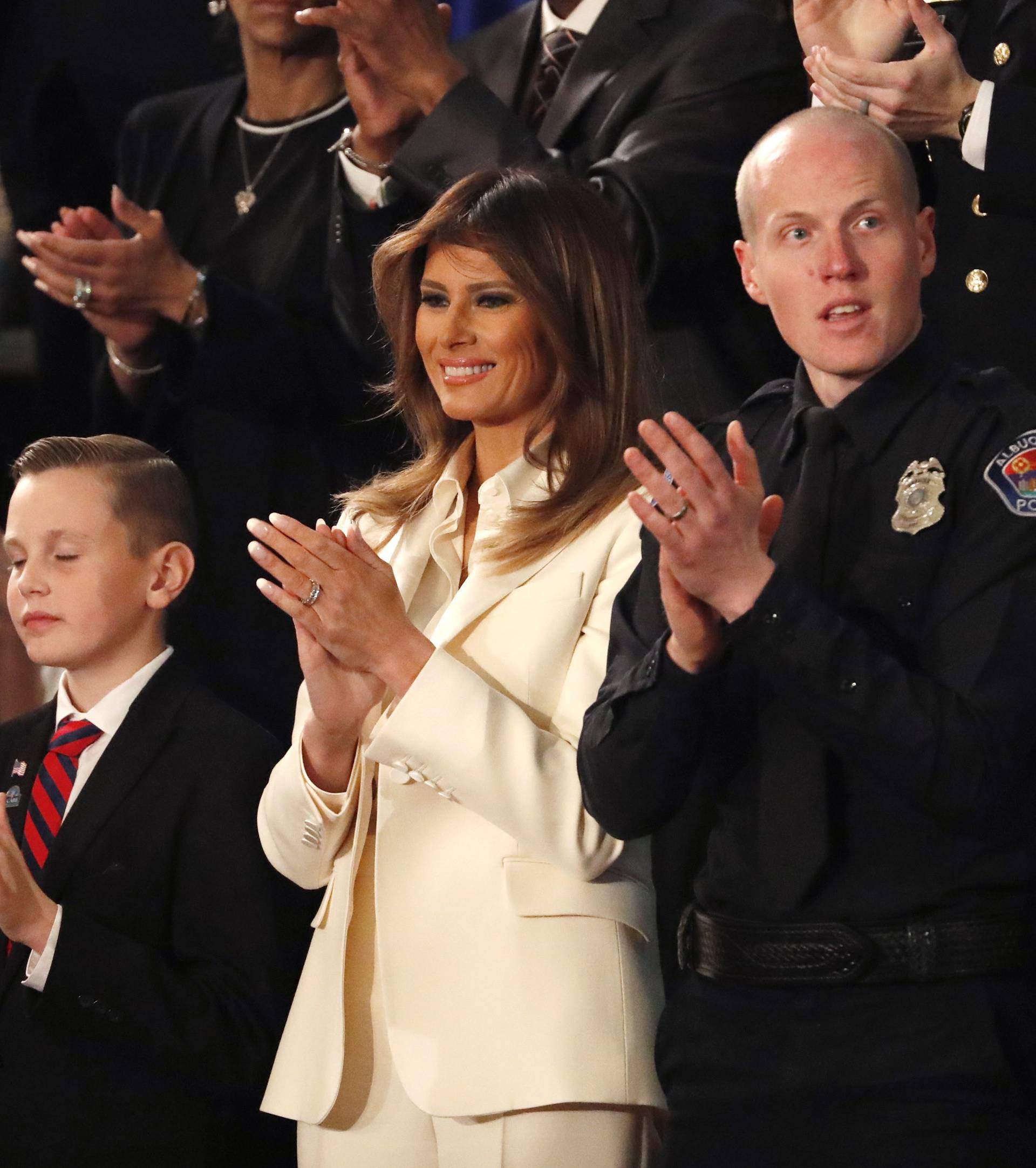 First lady Melania Trump and guests watch as U.S. President Trump delivers his State of the Union address in Washington