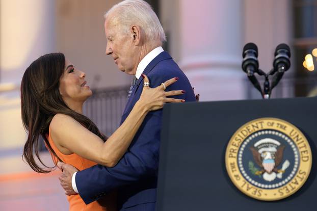 President Biden with Eva Longoria at a screening of the movie Flamin Hot