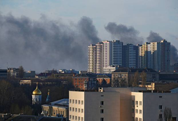 Smoke rises after recent shelling in Kyiv