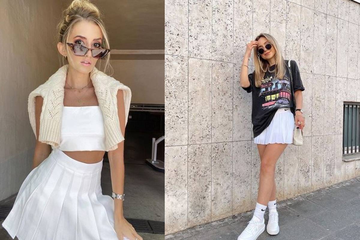 Bijela minica plisiranog dizajna: Tenis kao street style inspiracija