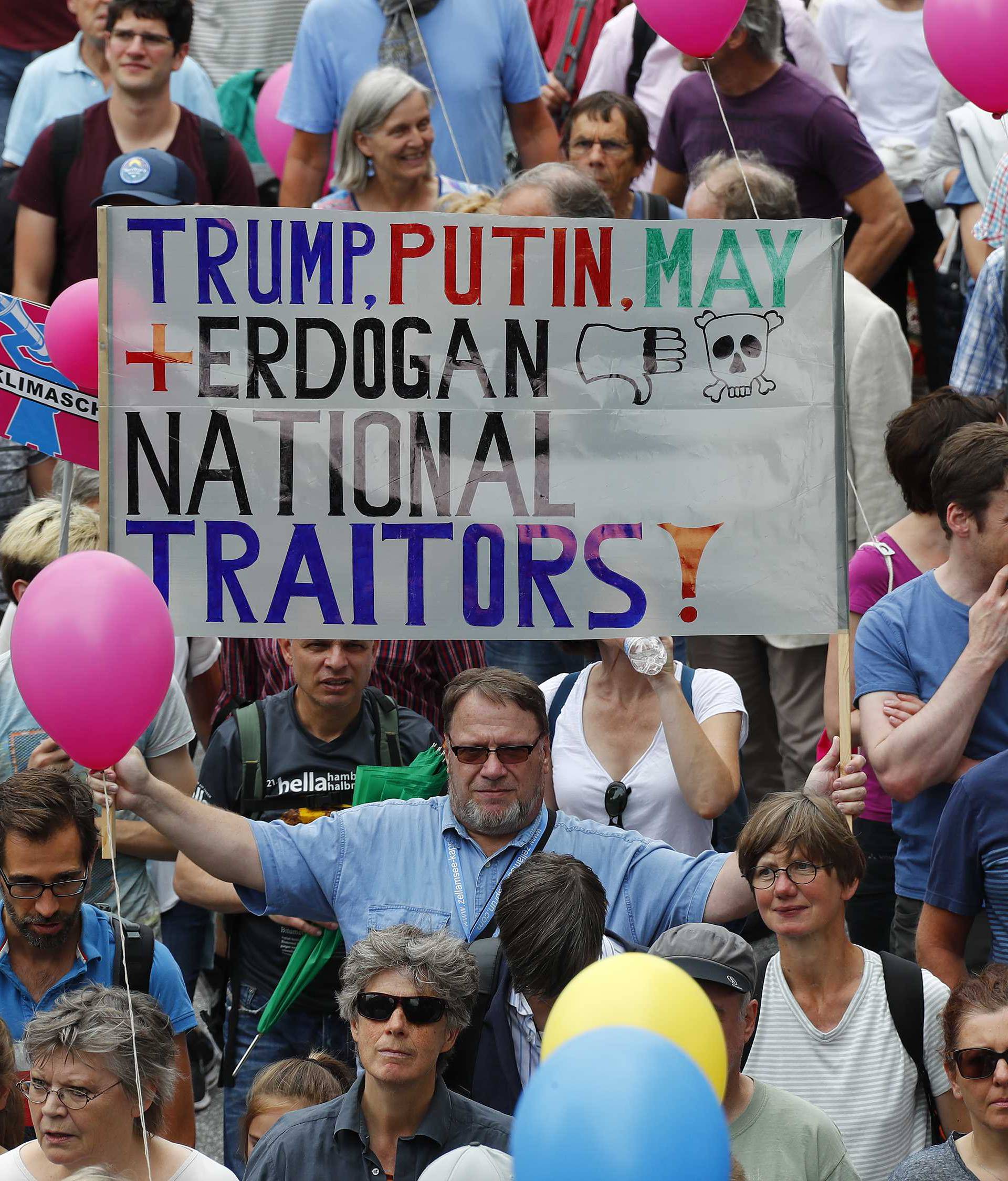 People take part in a demonstration during the G20 summit in Hamburg