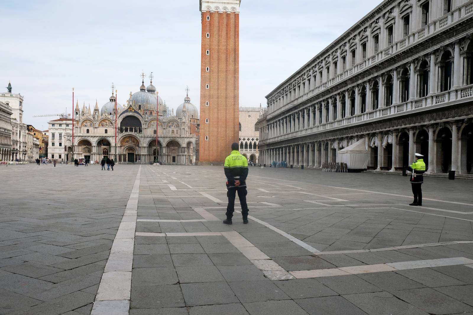 The almost empty St. Mark?s Square is seen after the Italian government imposed a virtual lockdown on the north of Italy including Venice to try to contain a coronavirus outbreak, in Venice