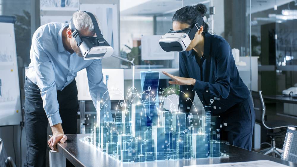 Male,And,Female,Architects,Wearing,Augmented,Reality,Headsets,Work,With