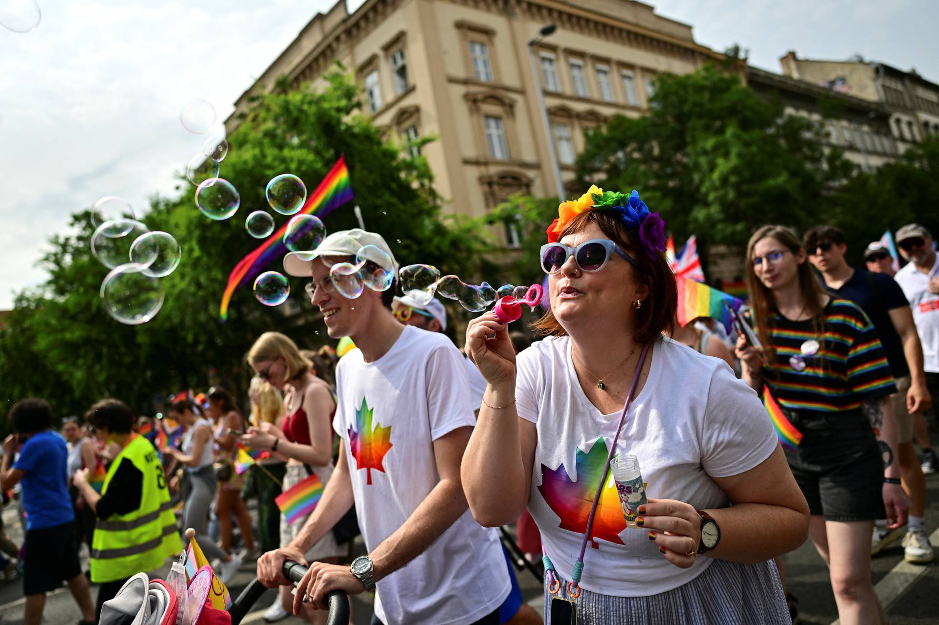 People attend the annual Pride march in Budapest