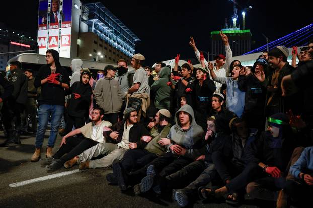 Israelis protest a ceasefire deal, in Jerusalem