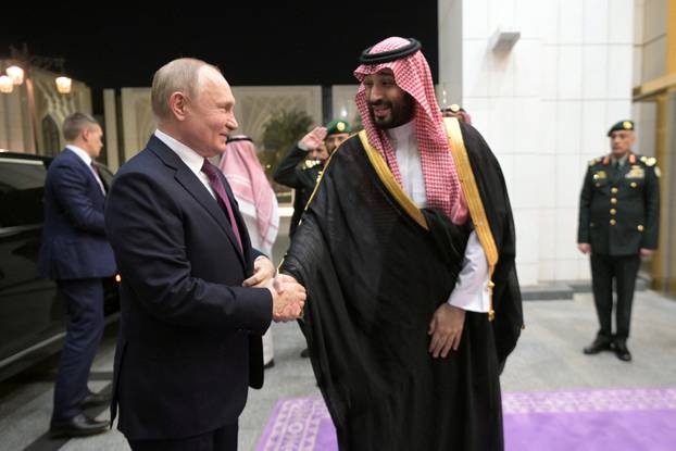 Russian President Vladimir Putin and Saudi Crown Prince Mohammed bin Salman attend a meeting in Riyadh