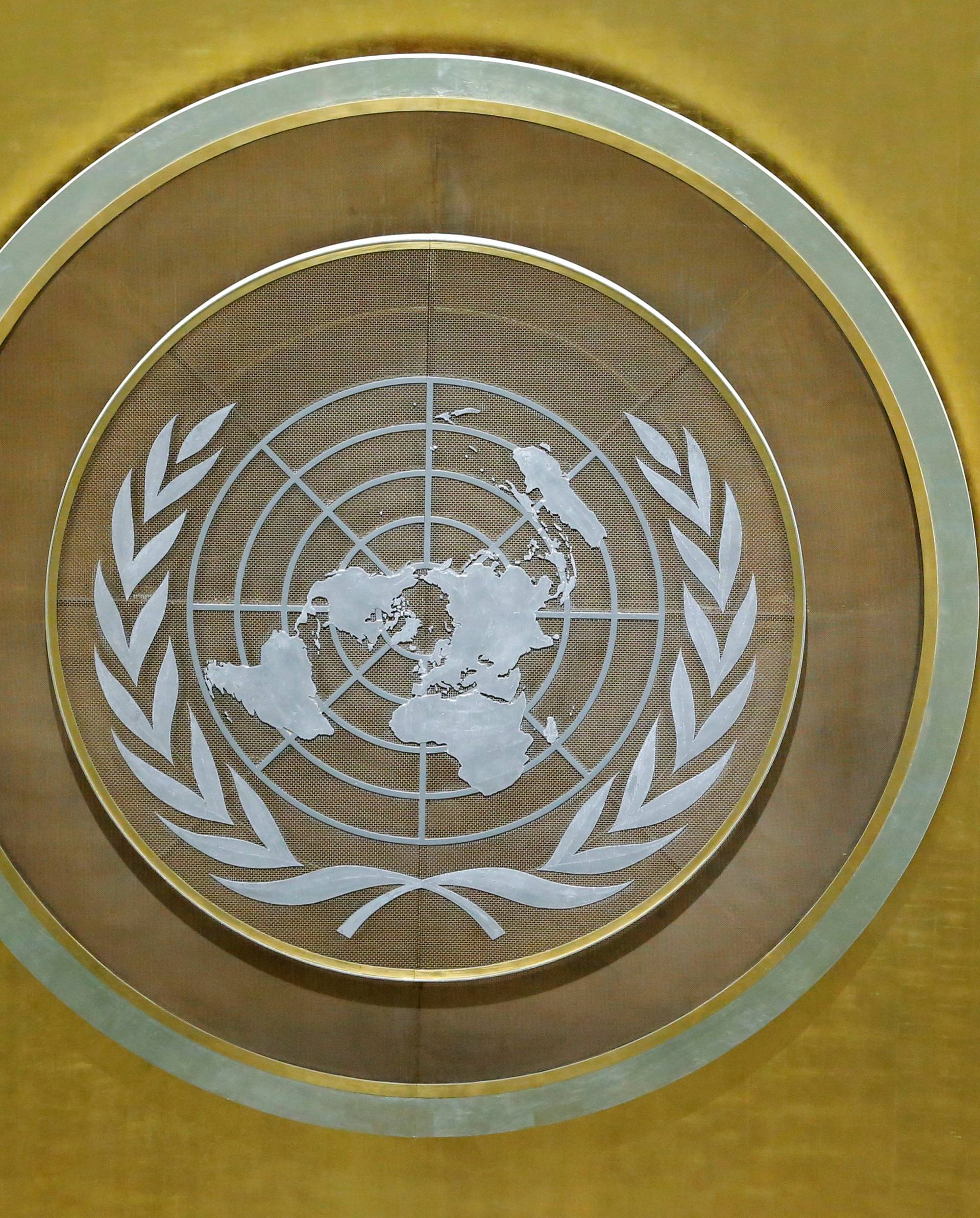 FILE PHOTO: The United Nations logo is seen in the U.N. General Assembly hall at U.N. headquarters in New York