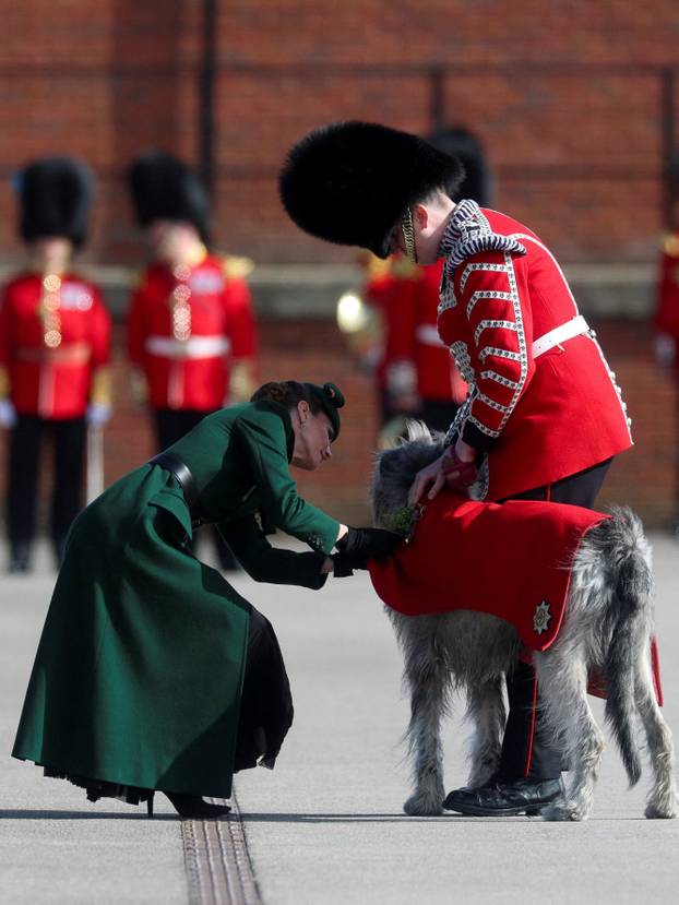 Britain's Princess Catherine attends the Irish Guards' St. Patrick's Day Parade at Mons Barracks, in Aldershot