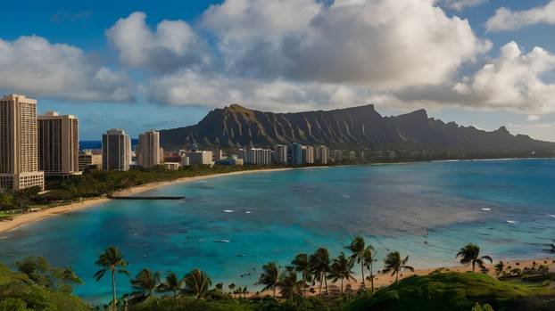Honolulu in Hawaii with coast, ai-generatet