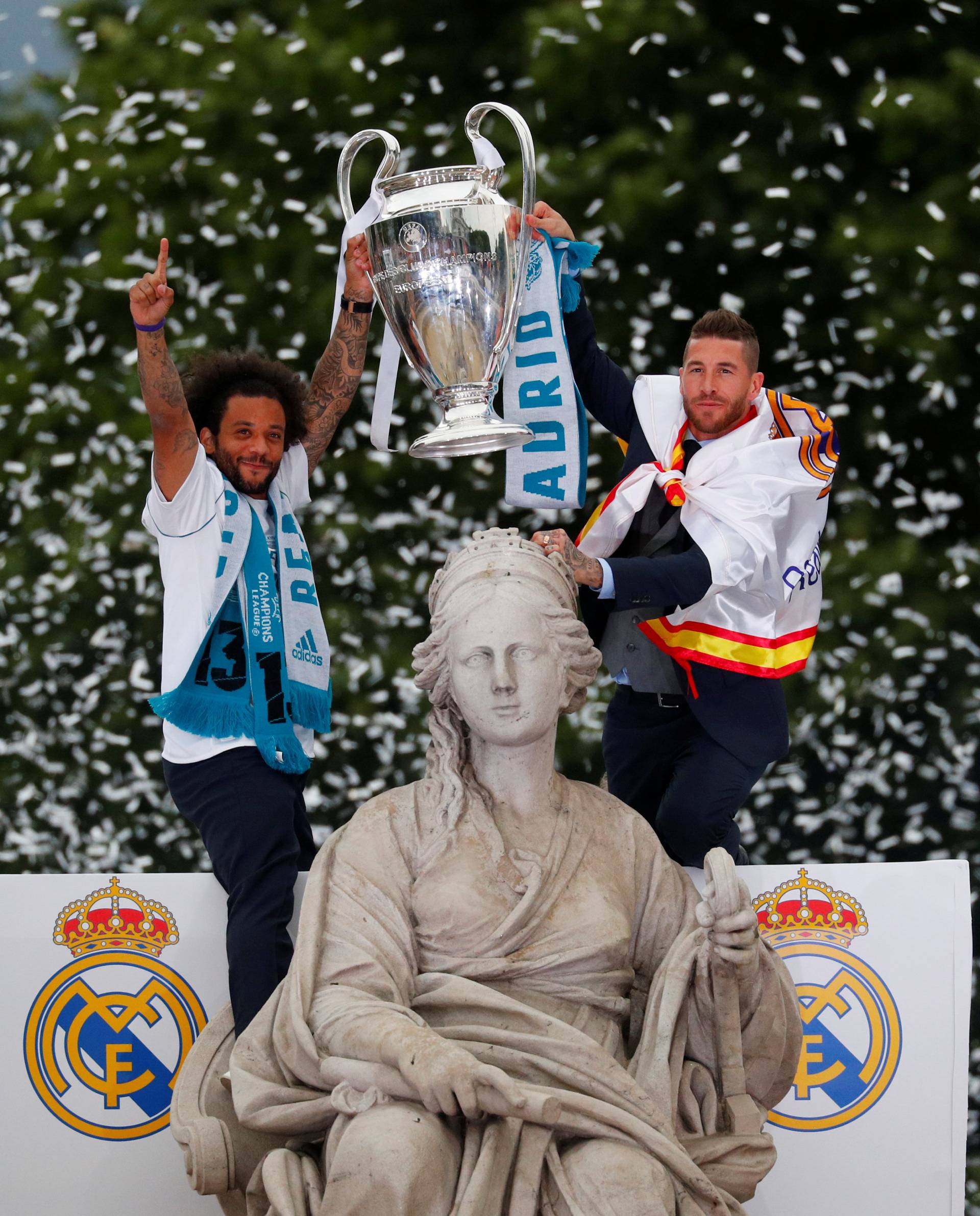 Real Madrid celebrate winning the Champions League Final