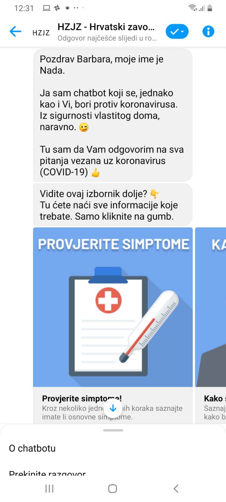 HZJZ ima virtualnog asistenta koji odgovara na sve o virusu