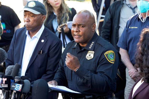 Houston Police Chief Troy Finner addresses the news media, after a deadly crush of fans in Houston