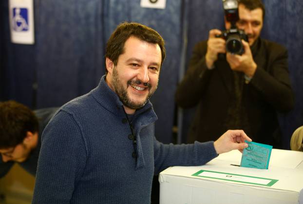 Northern League party leader Matteo Salvini casts his vote at a polling station in Milan